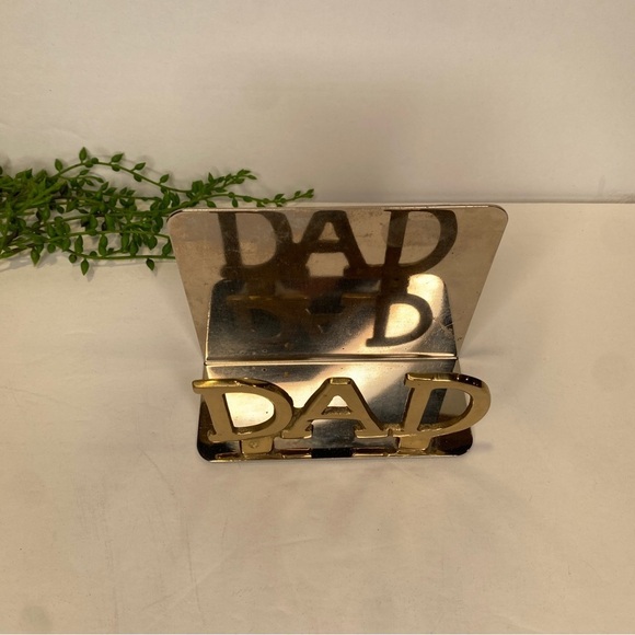 Two Tone Silver & Gold Brass DAD Card Photo Letter Holder Display Velvet Base - Picture 2 of 7